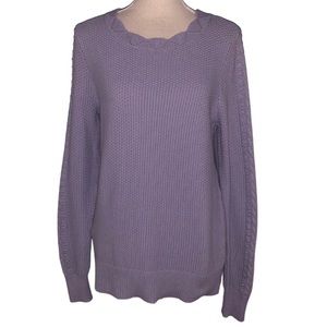 Loft lilac cotton cableknit scalloped sweater